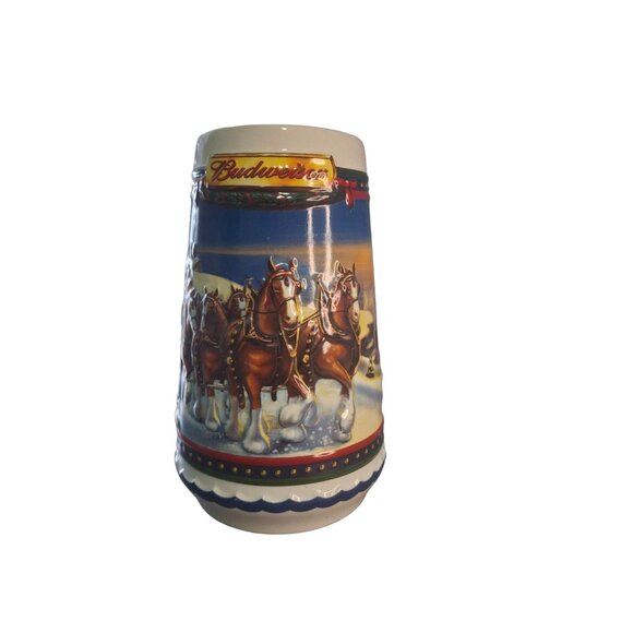 2002 Budweiser Guiding The Way Home Holiday Beer Stein Clydesdale CS529 Vintage - Picture 2 of 9